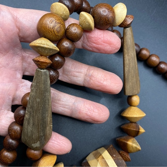 Vintage Chunky Wood Beads Necklace Boho Tribal Style - Picture 3 of 8